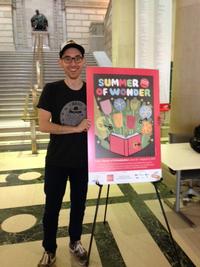 Greg Pizzoli with his original artwork in Parkway Central Library